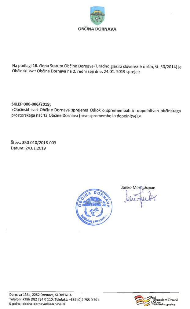 Sprejet Odlok o spremembah občinskega prostorskega načrta Občine Dornava